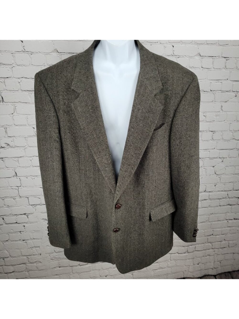 Deansgate Lambs Wool Herringbone Tweed 2 Brown Button Vented Suit Coat Size 46XL